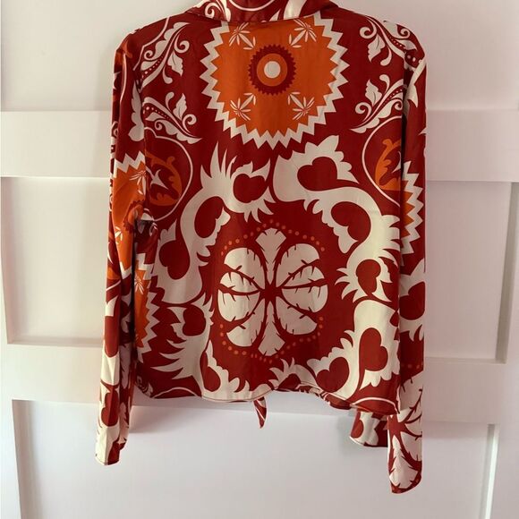 New Rachel Zoe Women's Bold Red and Cream Button Down Shirt - Picture 5 of 5